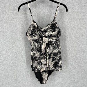 Garnet Hill Womens One Piece Swimsuit Size 2 Black Ivory Tropical Flattering
